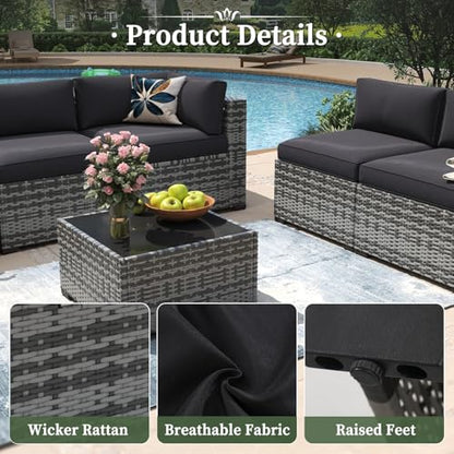 Aoxun 10 Piece Patio Furniture Set Wicker Rattan Patio Conversation Set
