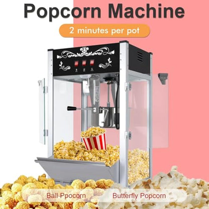 Commercial Popcorn Maker Machine 20 Oz 1440W, Theater Style Popper for 80 Cups/Batch with 3-Switch Control, Steel Frame & Tempered Glass Doors