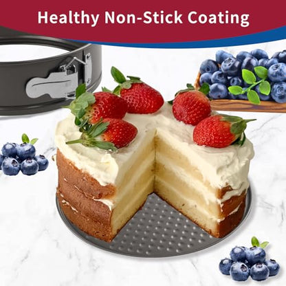 Yumatouch 122PCs Cake Pan Sets for Baking, 7/8/9 Inch Round Cake Pans, Nonstick Springform Cake Pans, Cheesecake Baking Pans with 100 Pcs Piping Bags, 16 Pcs Nozzles, 3 Pcs Scrappers