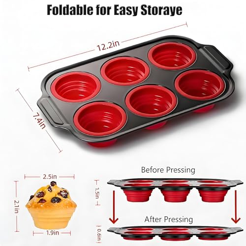 Silicone Muffin Pan, 6-Cup Nonstick Silicone Muffin Pans for Baking, Food-Grade Cupcake Pan for Oven, Microwave, Dishwasher Safe, BPA-Free Silicone Baking Mold for Muffins, Cupcakes, Egg Muffins