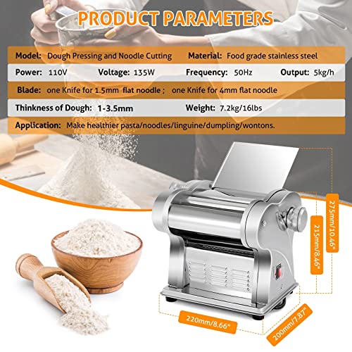 WICHEMI Electric Pasta Maker Machine Automatic Dough Pasta Roller 135W