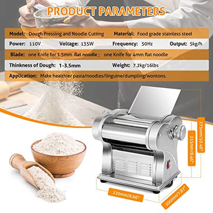 WICHEMI Electric Pasta Maker Machine Automatic Dough Pasta Roller 135W