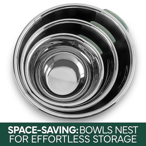COOK WITH COLOR Stainless Steel Mixing Bowls Set and Measuring Cups- Nesting Bowls with Non-Slip Bottom and Easy-Grip Handles, Sage, 11 Pieces