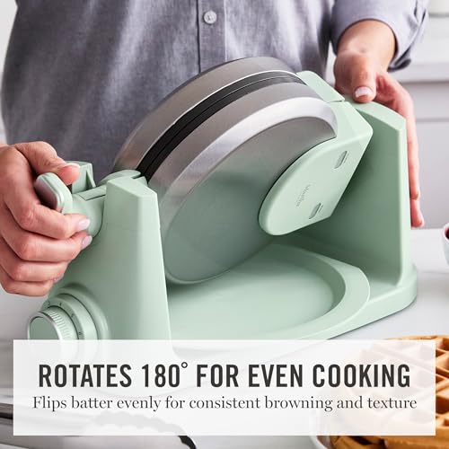 Martha Stewart Rotating Waffle Maker, Ceramic Nonstick Plates, Honeydew