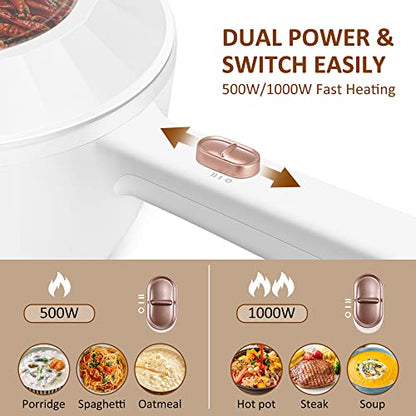 Bear Hot Pot Electric, 2L Multifunctional Portable Cooking Pot, 1000W Rapid Noodles Electric, Non-Stick Frying Pans for Steak, Egg, Ramen, Oatmeal With Dual Power Adjustment