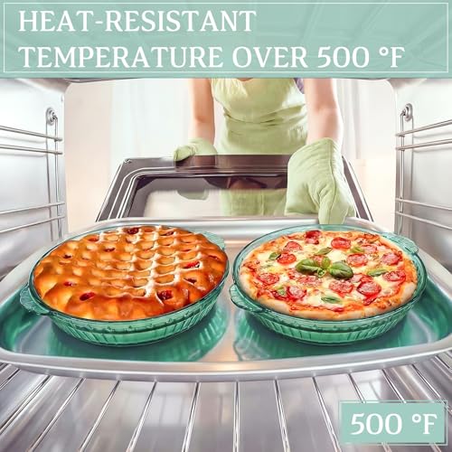 Mifoci 2 Pack Green Glass Pie Dish, 8 Inch Round Deep Plate, Tempered Glass Baking Dish, Non Toxic, Oven and Dishwasher Safe, Ideal for Baking Pies, Quiche and Desserts