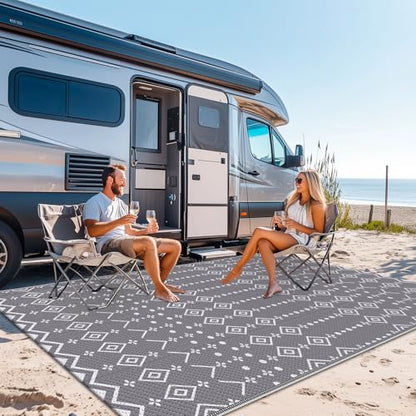 StepRite 5’ x 8’ Reversible Outdoor Rug, Waterproof Plastic Straw Rug, Patio Rug, Large Modern Area Rug Carpet, Indoor Outdoor Rugs for Camping, Porch, Deck, Balcony, Backyard, RV, Picnic(Grey)