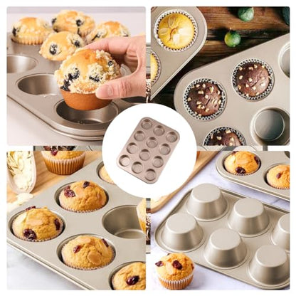 YUNYDSM 2 Pack Muffin Pan for Baking, Standard Nonstick Cupcake Baking Pan Set, 12 Cup Golden Muffin Pan, Cupcake Pans for Baking, Carbon Steel Baking Supplies