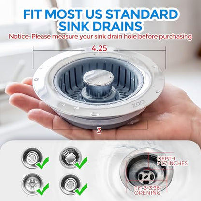 Sink Drain Strainer - Sink Stopper Kitchen Drain, 3 in 1 Kitchen Sink Drain Strainer with Anti-Clogging Basket, Kitchen Gadgets Clearance Sink Accessories, Fit US Standard 3-1/2'' Sink Hole, Silver