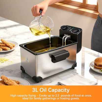 CATTLEMAN Deep Fryer with Basket, 1600W, 3L, Timer and Temperature Control