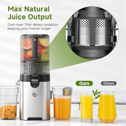 Cold Press Juicer, 6.5" Wide Feed Chute Slow Masticating Juicer Extractor for Whole Fruits & Vegetables, High Juice Yield, Quiet Motor, Easy Clean for Plant-Based Diet