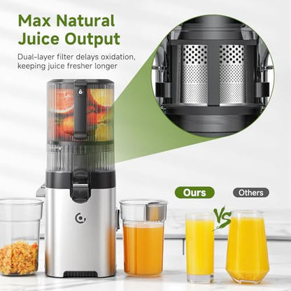 Cold Press Juicer, 6.5" Wide Feed Chute Slow Masticating Juicer Extractor for Whole Fruits & Vegetables, High Juice Yield, Quiet Motor, Easy Clean for Plant-Based Diet