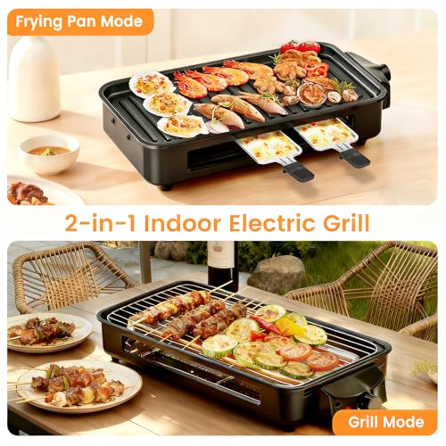 Electric Indoor Grill 1700W 2 in 1 Smokeless Griddle Grill Pan for Kitchen