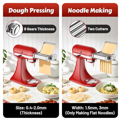 Pasta Attachment for KitchenAid Stand Mixer, 3-in-1 Stainless Steel Pasta Maker with Pasta Roller, Spaghetti & Fettuccine Cutter for Homemade Fresh Pasta By InnoMoon