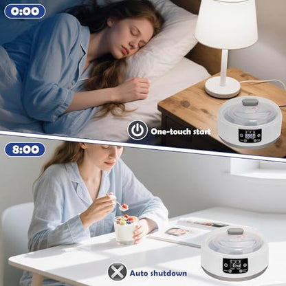 Automatic Yogurt Maker with Adjust Temp(32°C-45°C/90°F-113°F)&Time(1-42h) BPA-free PP Lid,Celsius Increment,Hour Countdown,LED Display,304 Stainless Steel Inner Bowl (1.2 Quart)