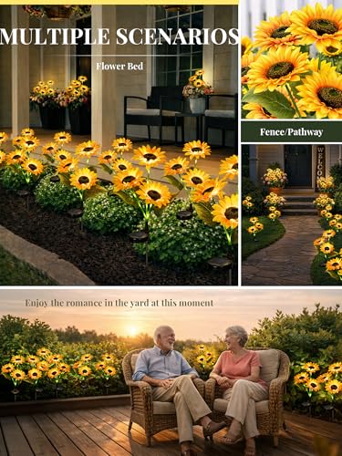 GIGALUMI Solar Garden Lights Artificial Sunflowers, LED Garden Decor Carefree Sunflower Solar Lights Outdoor Yard Decorations Outdoor, Everlasting Sunflower Decor Gift for Yard Patio (Set of 2)