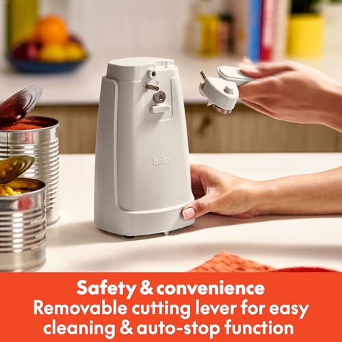 bella Electric Can Opener and Knife Sharpener, Removable Cutting Lever, Cord Storage, Stainless Steel Blade, Oatmilk