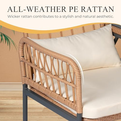 PROHIKER ROHIKER Outdoor Patio Loveseat Rattan Loveseat 2-Seat Furniture with Built-in Table, Lumbar Pillows and Cushions, All-Weather Small Patio Couch for Balcony, Lawn, Backyard