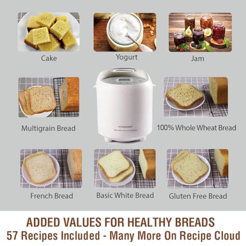 KITCHENARM 19-in-1 HANDY Bread Machine with Homemade Cycle and Gluten Free Setting - Beginner Friendly 2LB 1.5LB 1LB White Bread Maker Machine with Recipes and Delay Timer