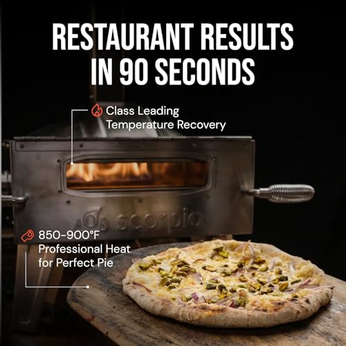 SCORPIO Pizza Oven - Dual Fuel Wood & Propane Portable Outdoor Pizza Oven with 16” Rotating Stone - 90 Second Cook at 850-900°F- Ultra Durable 304 Stainless Steel - Ceramic Viewing Window