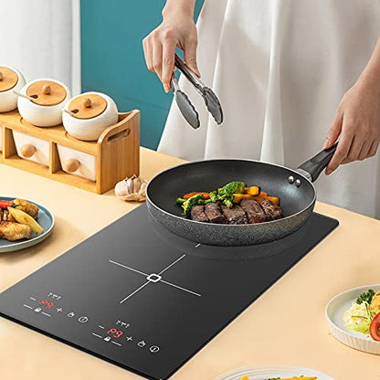 VBGK Double Induction Cooktop, 2300W 110V Portable Induction Cooktop with LED Touch Screen 9 Levels Settings,Electric cooktop with Child Safety Lock & Timer 2 burner