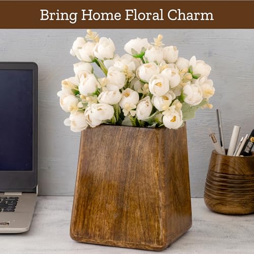 Mie Creations Rustic 7'' Large Utensil Holder Crock for Kitchen Countertop | Thanksgiving Christmas Utensils Crock, Wooden Square Spatula Organizer Caddy for Party, Cooking Counter Decor- Dark Brown