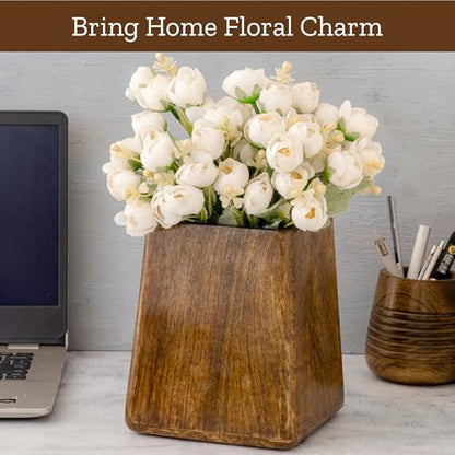 Mie Creations Rustic 7'' Large Utensil Holder Crock for Kitchen Countertop | Thanksgiving Christmas Utensils Crock, Wooden Square Spatula Organizer Caddy for Party, Cooking Counter Decor- Dark Brown