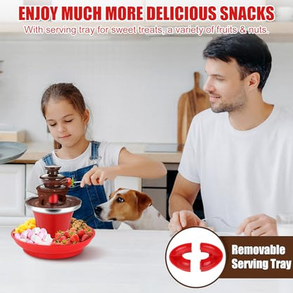 7.9oz Mini Chocolate Fondue Fountain, Mini Chocolate Melting Pot, MIni Warmer Machine with 6PCS Fondue Fork and Removal Fruits/Nuts/Treats Serving Tray for Milk Chocolate, Cheese, Butter, Candy