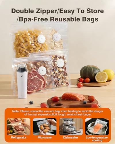 Vacuum sealer for food, Handheld Vacuum Sealer with 30 Reusable Bags