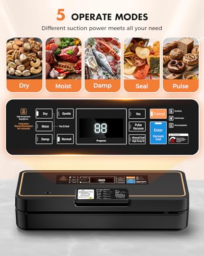 UPRUBE Vacuum Sealer for Food, 95kPa Food Saver Machine, 135W Fast-Sealing with Easy Tear Cutter, Built-in Bag Storage, 9-in-1 Compact with 10 ft Bag Roll