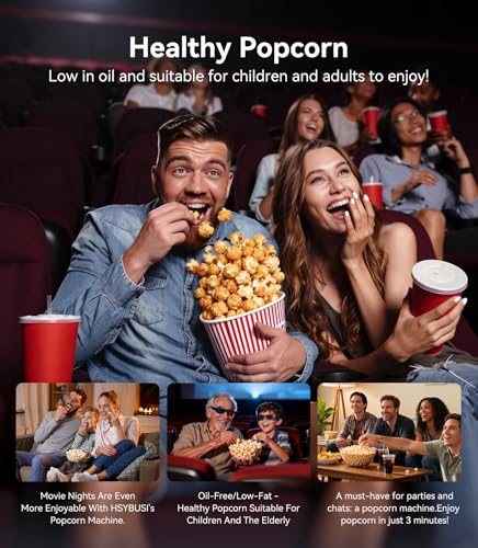 5.0Health Upgrade - Popcorn Machine,Butter Melter.3-Minute Quick Po Pcorn Popcorn maker,Oil-Free And EasyTo Clean. Air Popcorn Machine - Perfect For Family Movie Nights And Kids' Parties,Bright red