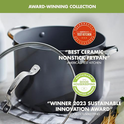 GreenPan Valencia Pro Hard Anodized Healthy Ceramic Nonstick 8QT Stock Pot with Lid, PFAS-Free, Induction, Dishwasher Safe, Oven Safe, Gray