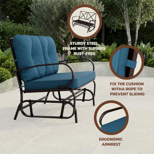 Incbruce Outdoor Swing Glider Rocking Chair Patio Bench for 2 Person, Garden Loveseat Seating Patio Steel Frame Chair Set with Cushion, Peacock Blue