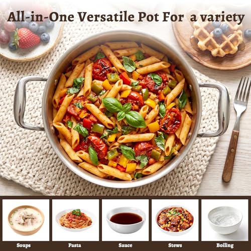 Ptaciow Titanium Stock Pot,8Quart Stock Pot with Lid,Lightweight and Healthy Soup Pot,Induction All Stovetops,Large Capacity Titanium Cooking Pot for Soup,Pasta,Boiling,Stewing