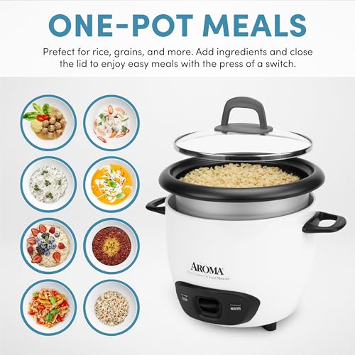 Aroma Housewares 6-Cup (Cooked) (3-Cup UNCOOKED) Pot-Style Rice Cooker (ARC-743G) , White