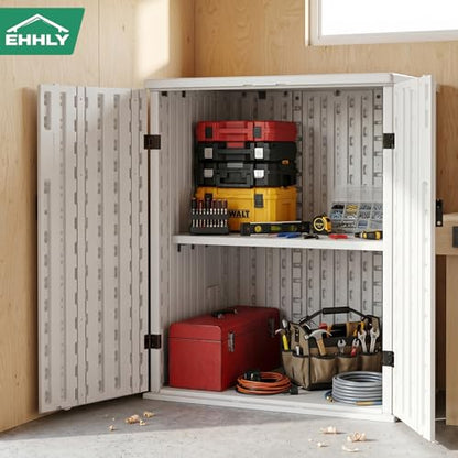 EHHLY Heavy Duty Small Storage Cabinet Outdoor Weatherproof, 14 Cuft Garage Storage Cabinet with 2 Adjustable Shelves, Lockable Kitchen Pantry Closer Organizer, 31Wx23Lx34H, Polar White
