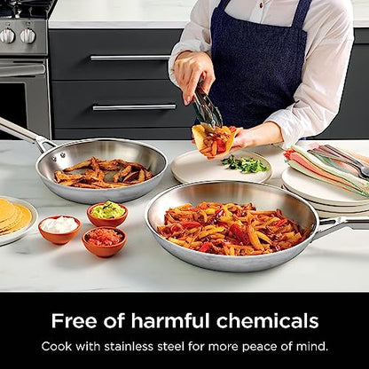 Ninja EverClad Stainless Steel Cookware 7 Piece Pots & Pans Set, Cookware Set, All Stovetops & Induction, Oven Safe to 600°F, Tri-Ply Commercial-Grade, C99007