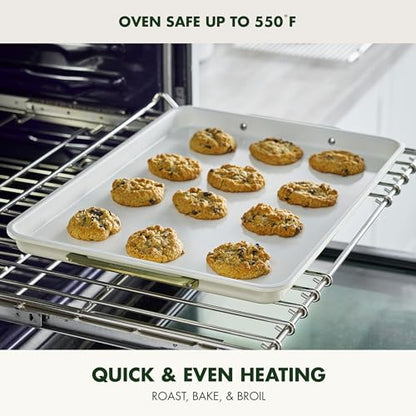 GreenPan Bakeware Set, 7 Piece Nonstick Ceramic Gold Handle Baking Sheets, Cake Pans, Loaf Pan, Muffin Tin, Cooling Rack, PFAS & BPA Free, Freezer to Oven Dish, Bake & Roast Ovenware, Cream