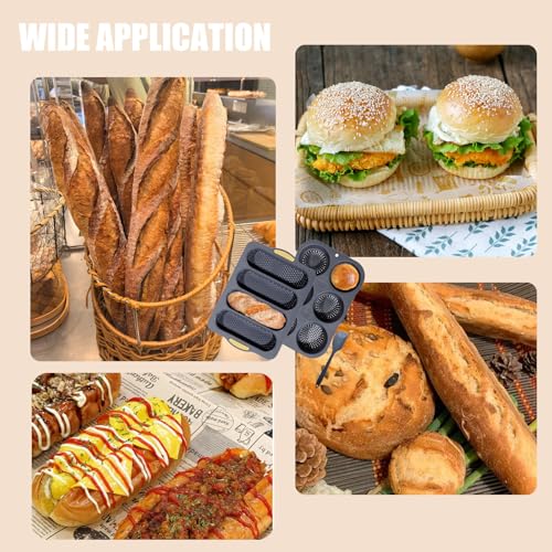 3 PCS Silicone Hamburger Bun Pan and Baguette Pan Set, Non-stick French Bread Baking Mold, 4 Wave French Bread Baking Tray,6 Cup Hamburger Bun Mold with Scraper for Homemade Bread Loaf Sandwich