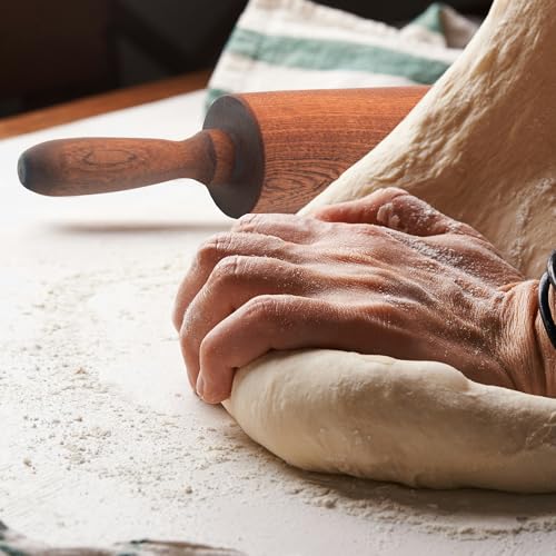 TUSIWIT Classic Sapele Wooden Rolling Pin With Handles,Wood Baking Roller Large (17.3"L x 2.3"W)