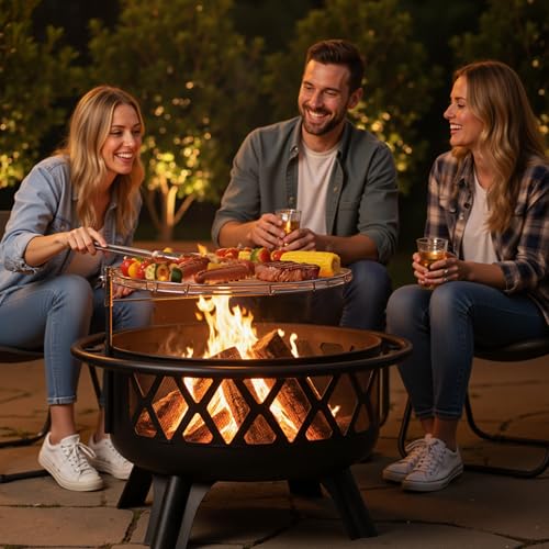 BALI OUTDOORS Outdoor Fire Pit for Wood, Portable Fire Pits for Outside Wood Burning, Patio Firepits for Outside with Grill, Spark Screens