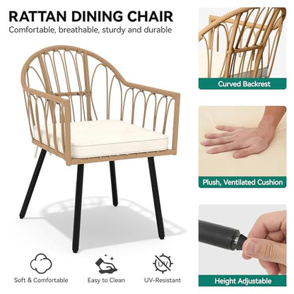YITAHOME Outdoor Patio Dining Set 5pcs 59" Outdoor Table and Chairs Patio Dining Furniture Sets for 4/6 with Umbrella Hole Outdoor Dining Table Set for Garden Lawn Porch Indoor Brown