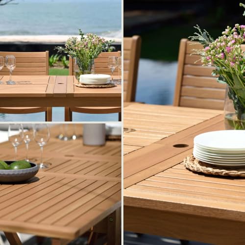 Amazonia Berlin 11-Piece Rectangular Extendable Patio Dining Set | Teak Finish | Ideal for Outdoors and Indoors