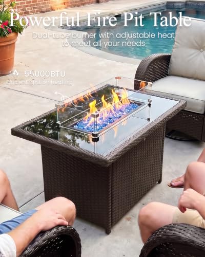 LayinSun 7 Pieces Outdoor Patio Furniture Set with Fire Pit Table