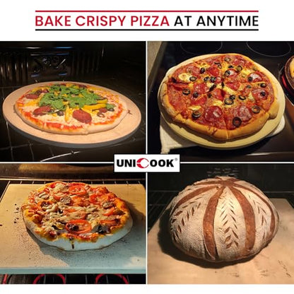 Unicook 2 PCS Pizza Stones Set, 12 Inch Square Pizza Stone for Oven and Grill, Cordierite Baking Pan for Crispy Crusts, Thermal Shock Resistant, Including Dough Scraper