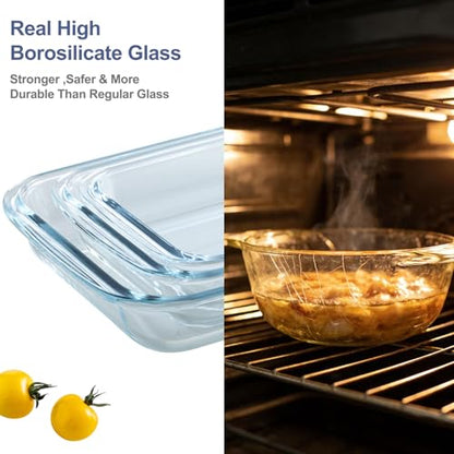 Glass Baking Dish, Glass Baking Dishes for oven,Food Container 3-Piece Set for Cooking Lasagna Kitchen Baking Bakeware Set Oven Microwave Refrigerator Dishwasher Safe (3)