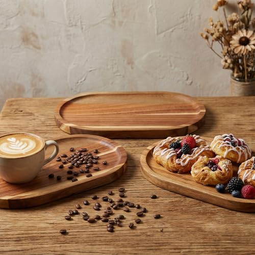 IANFAN 6 Pcs Wood Serving Board Bulk, 10 Inch Long Wooden Charcuterie Boards Oval Acacia Wood Serving Platters and Trays Small Cheese Board for Kitchen Food Bread Dessert Appetizer