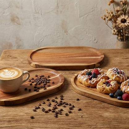 IANFAN 6 Pcs Wood Serving Board Bulk, 10 Inch Long Wooden Charcuterie Boards Oval Acacia Wood Serving Platters and Trays Small Cheese Board for Kitchen Food Bread Dessert Appetizer
