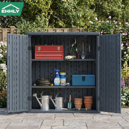 EHHLY Heavy Duty Small Storage Cabinet Outdoor Weatherproof, 14 Cuft Garage Storage Cabinet with 2 Adjustable Shelves, Lockable Kitchen Pantry Closer Organizer, 31Wx23Lx34H, Sage Grey