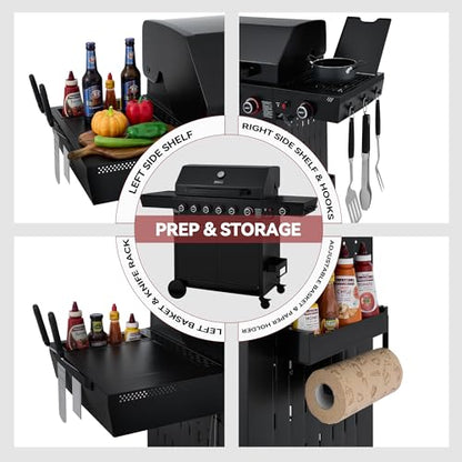 Royal Gourmet GE6001H 6-Burner Gas Grill, 72,000 BTU, 691 Sq. In. Cooking Area, with Sear and Side Burner, Side Shelf with hooks, spice basket, Movable Cabinet Style Grill for Outdoor Grilling, Black